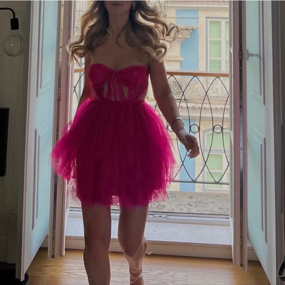 NWT For Love & Lemons Rosario Hot Pink Mini Bustier Dress Small Valentine’s Day - Picture 7 of 16